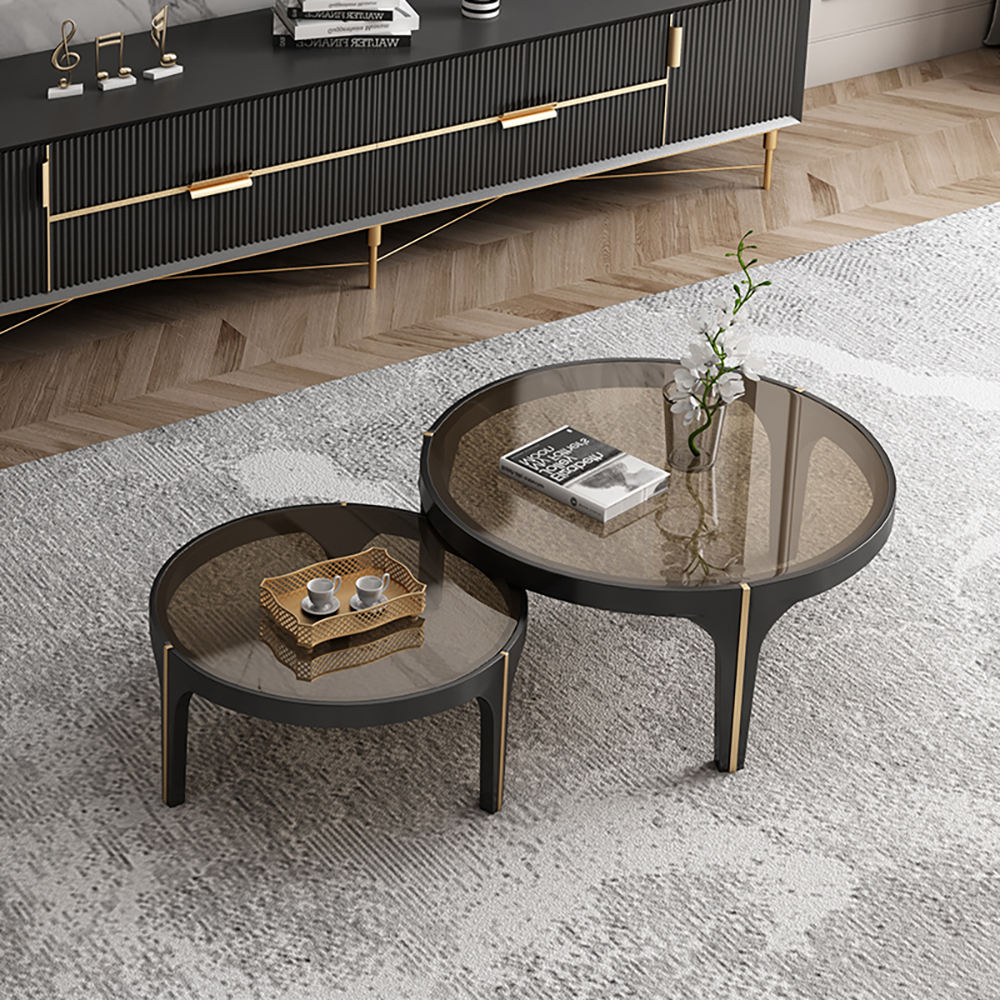 

2 Pieces Modern Tempered Glass Nesting Coffee Table