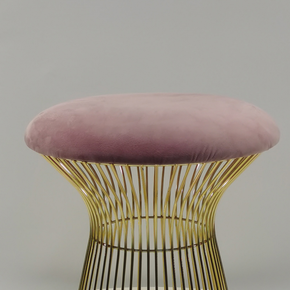 17.7" Pink Velvet Vanity Stool with Gold Carbon Steel Frame