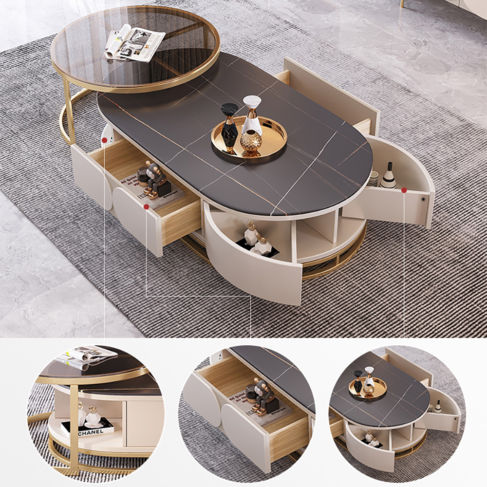 2 Pieces Modern Nesting Coffee Table with DrawersHomary