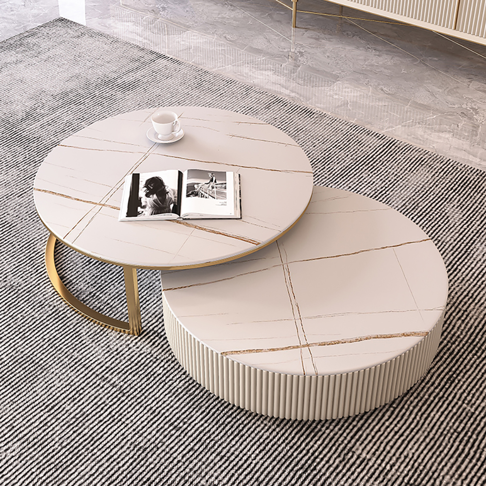 

Round Modern Stone Top Nesting Coffee Table with 1 Drawer