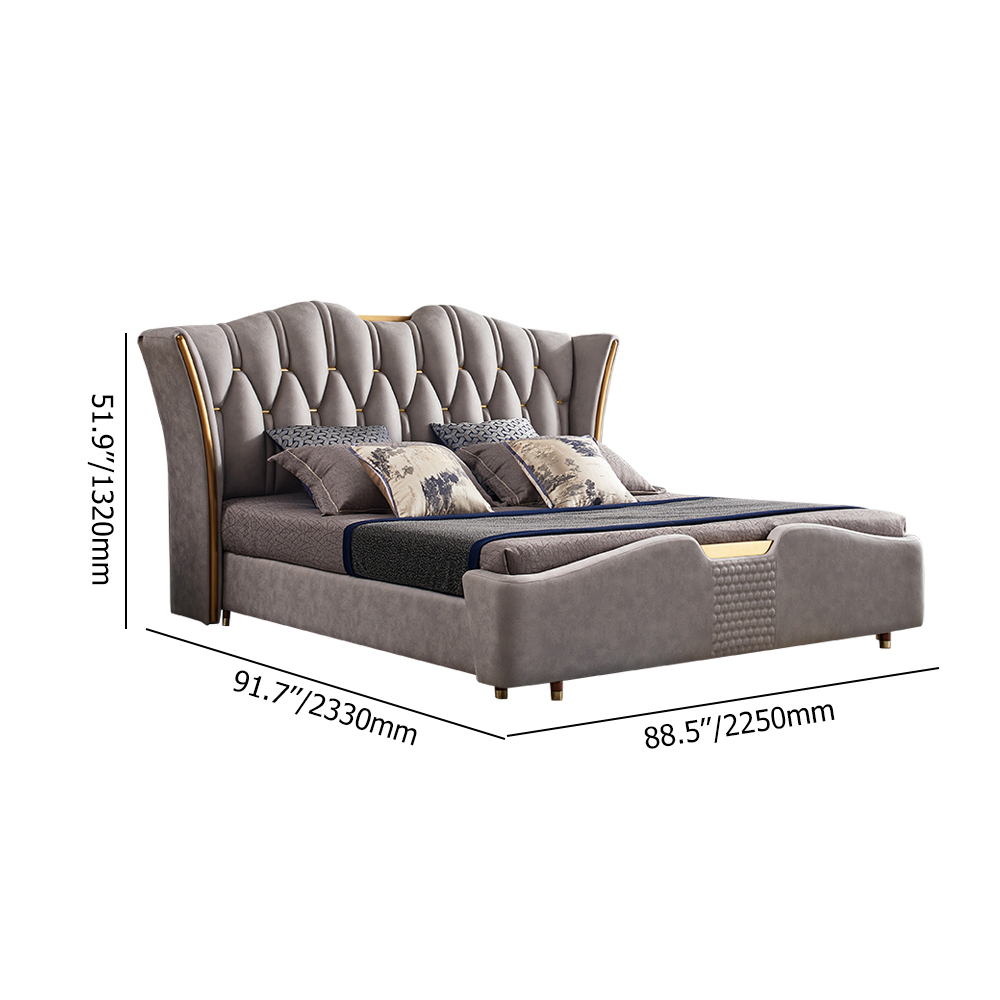 Modern Light Grey Leath-Aire Upholstered Low Profile Platform Bed with Headboard