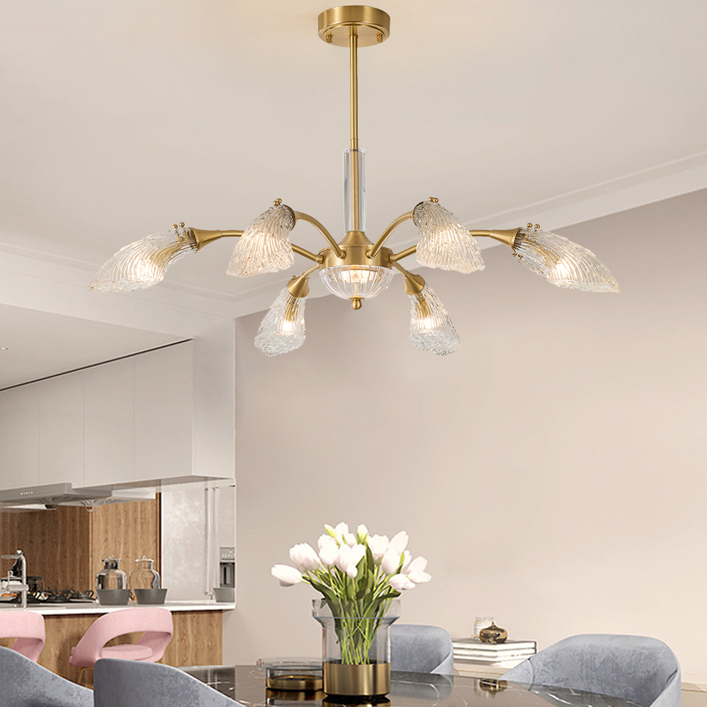 

Modern Brass Chandelier 9-Light with Adjustable Hanging Rod