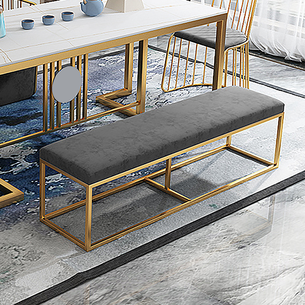 

Modern Gray Velvet Bedroom Bench with Gold Metal Frame