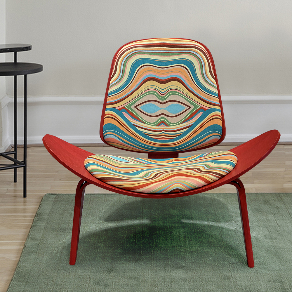 

Vintage Multicolor Manchurian Ash Wood Base Lounge Chair with Fabric Cushion