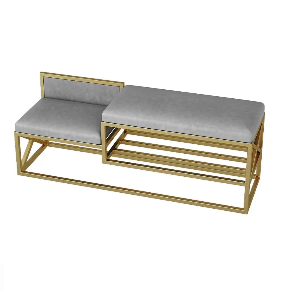Modern Upholstered Entryway Bench Gray with Gold Legs