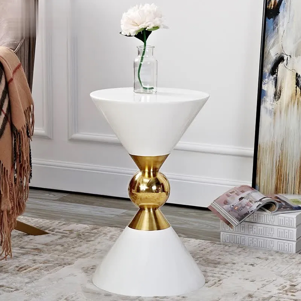 Modern Round White End Table of Hourglass Fiberglass in Small