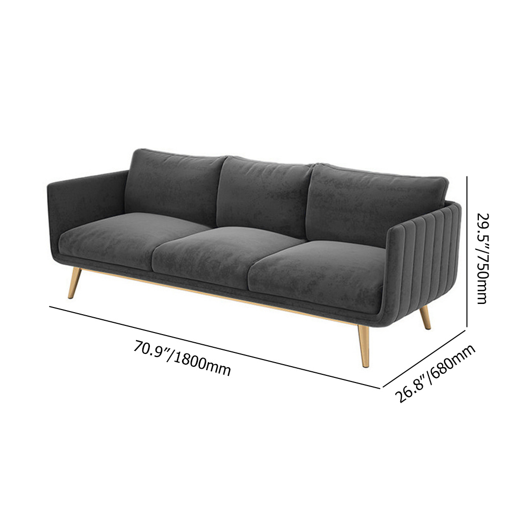 3-Piece Gray Modern Velvet Living Room Sofa Set with Cushion