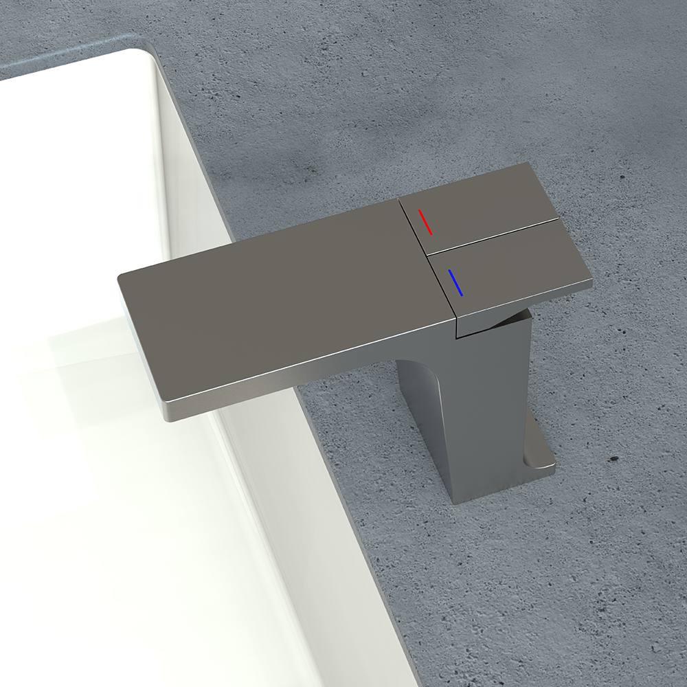 

Gunmetal Gray Modern Single Hole Bathroom Sink Faucet Solid Brass