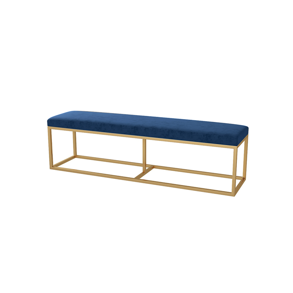 Modern Blue Velvet Bedroom Bench with Gold Metal Frame