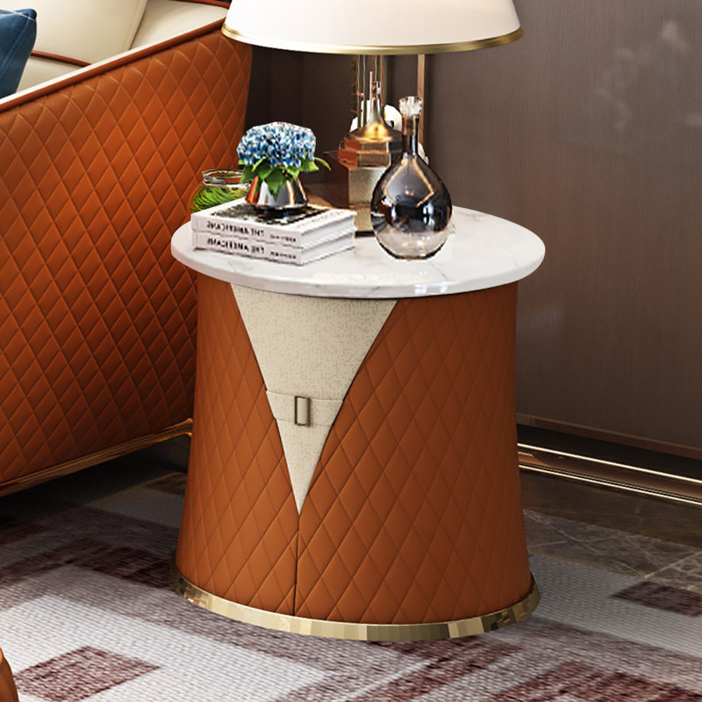 

Modern & Light Luxury Orange & White Marble End Table