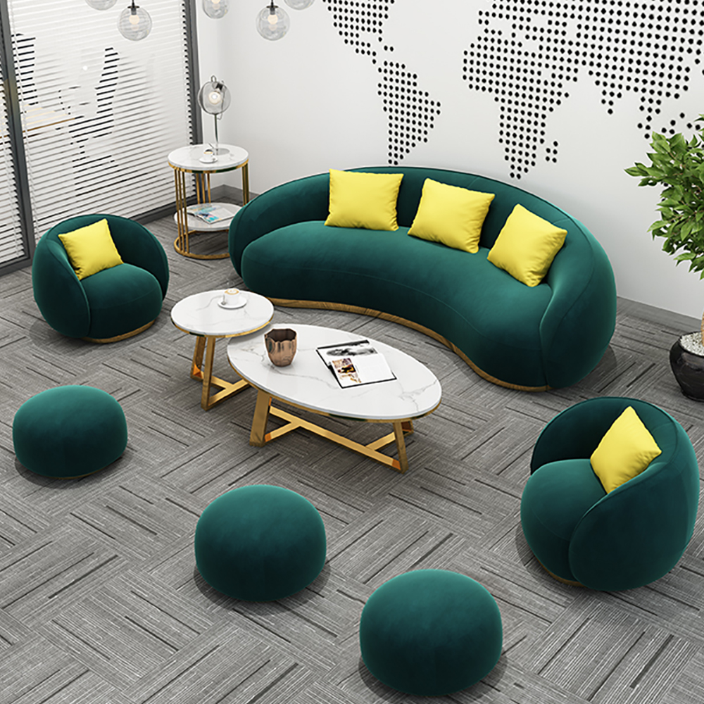 

6-Piece Modern Green Velvet Living Room Sofa Set Ottomans Included