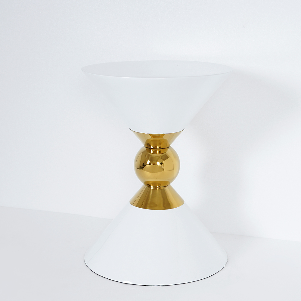 Modern Round White End Table of Hourglass Fiberglass in Large