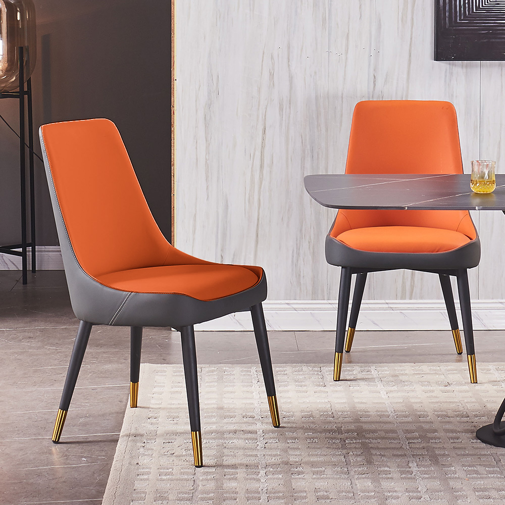 

Modern Faux Leather Orange Armless Dining Chair with Metal Legs