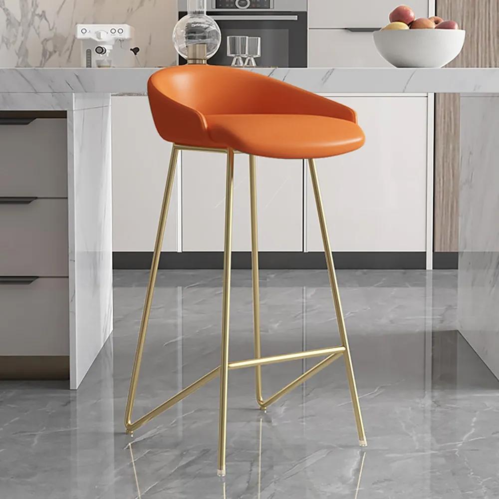 Image of Modern Bar Stool PU Leather Upholstery Gold Finsh Bar Chair with Footrest