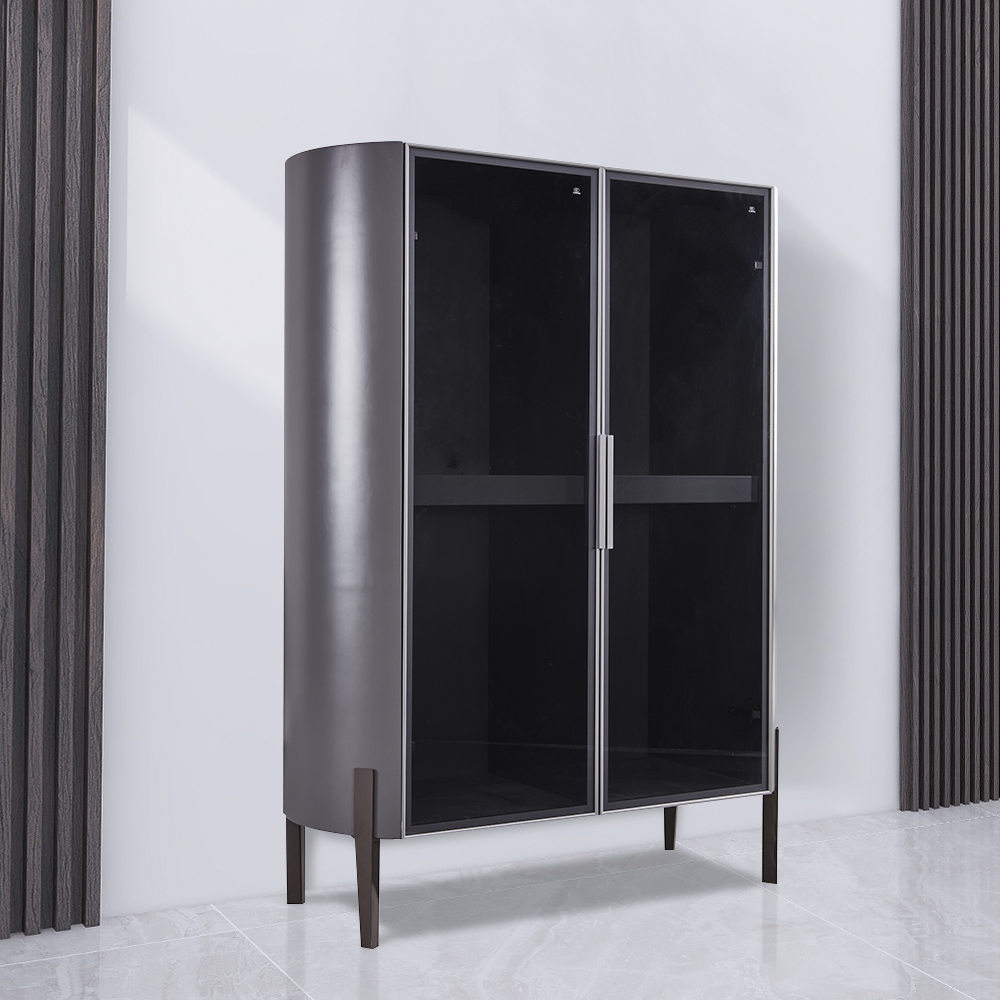 

Contemporary Black Display Cabinet with Tempered Glass Doors Display Stand