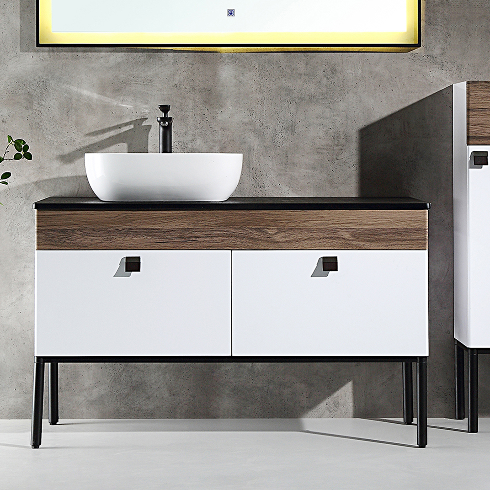 

47.2" Modern White & Walnut Freestanding Bathroom Vanities Ceramic Sink with Drawers
