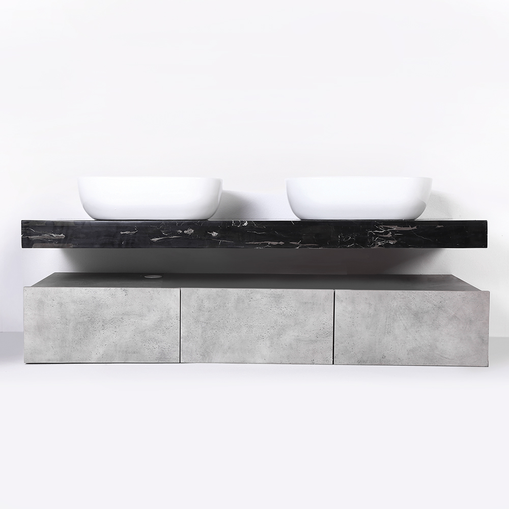 Modern 1520mm Floating Bathroom Vanity Set Wall Mount Counter Top Double Basin Vanity