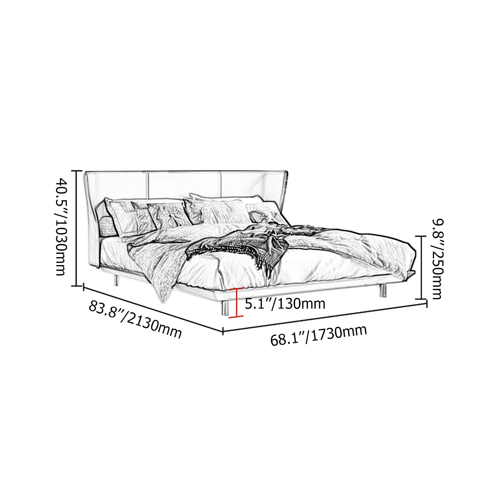 Queen Upholstered Platform Bed Low Profile Wingback Bed in OrangeHomary