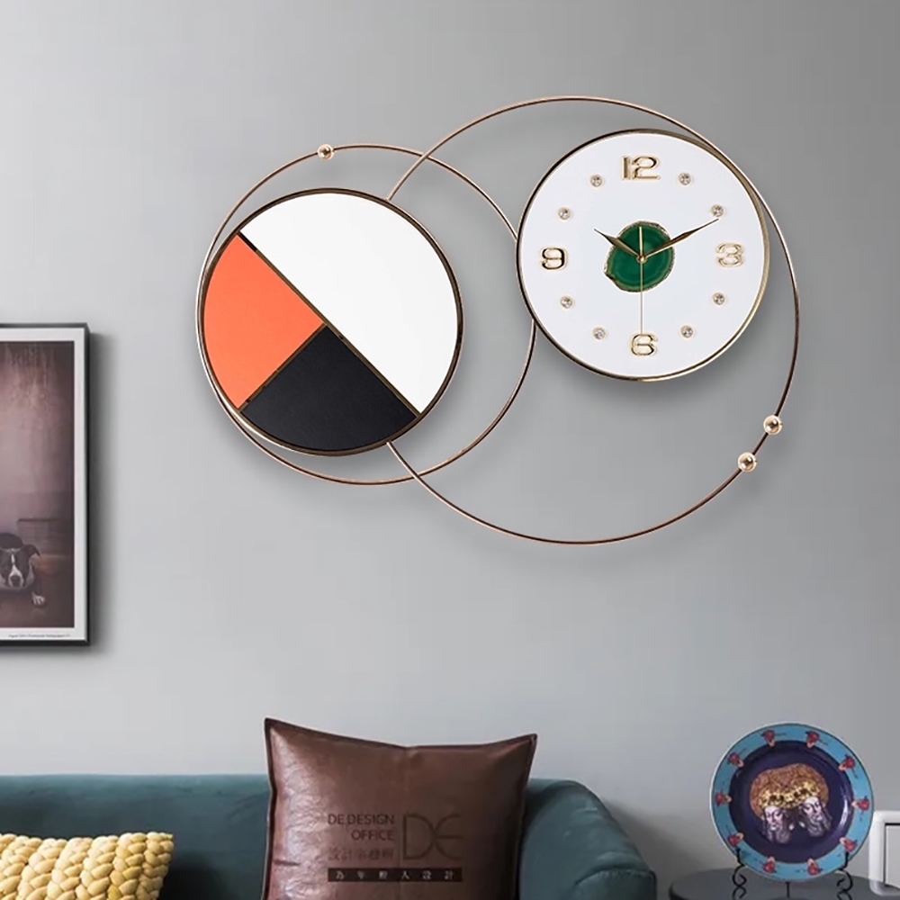 

Modern Minimalism Geometric Overlapping Metal Wall Clock with Agate