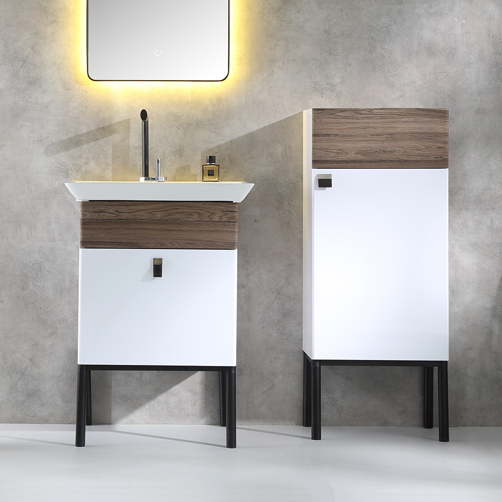 

23.6" Modern White & Walnut Freestanding Bathroom Vanities Ceramic Sink with Drawers