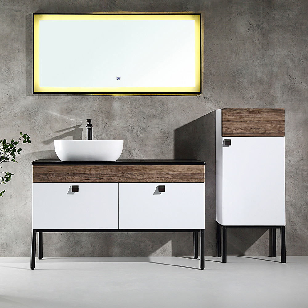 

47.2" Modern White & Walnut Freestanding Bathroom Vanities Ceramic Sink with Drawers