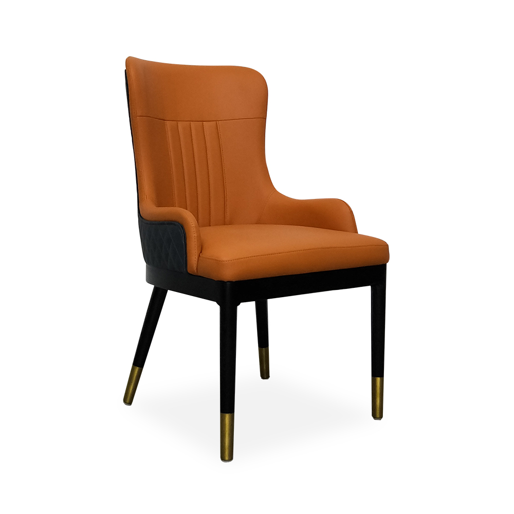 Modern Faux Leather Armed Orange Dining Chair with Metal Legs Set of 2-Homary
