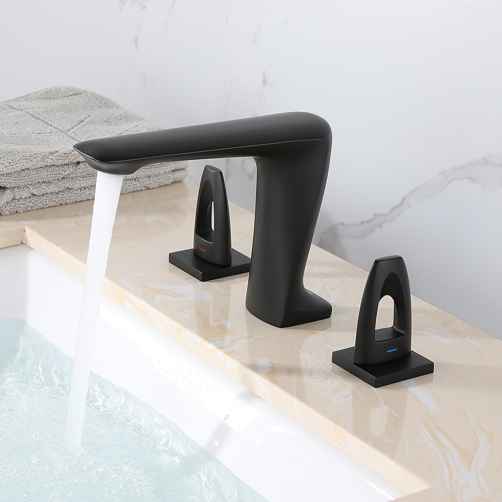 

Modern Bathroom Widespread Sink Faucet Double Handle in Matte Black
