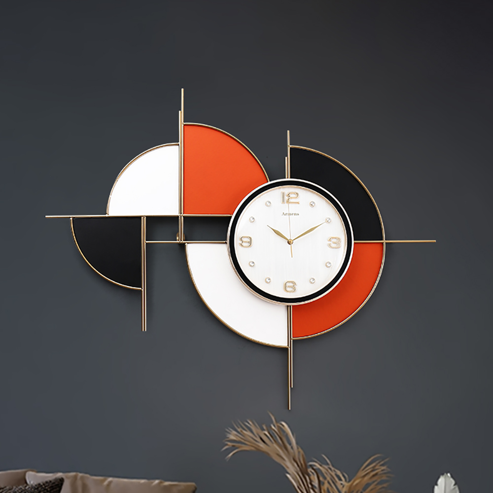 Modern Novelty Geometric Metal & Faux Leather Abstract Mute Metal Wall Clock
