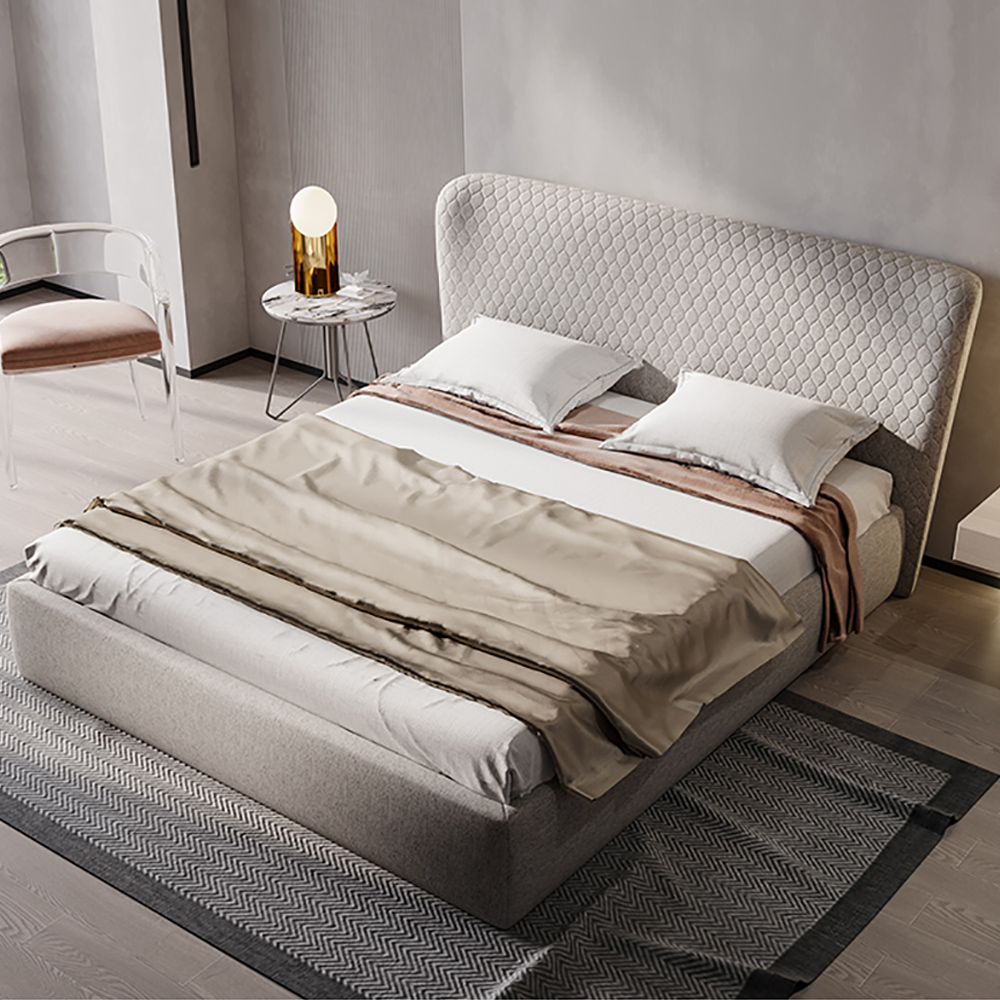 

Pine Wood and Carbon Steel Modern Upholstered Platform Bed