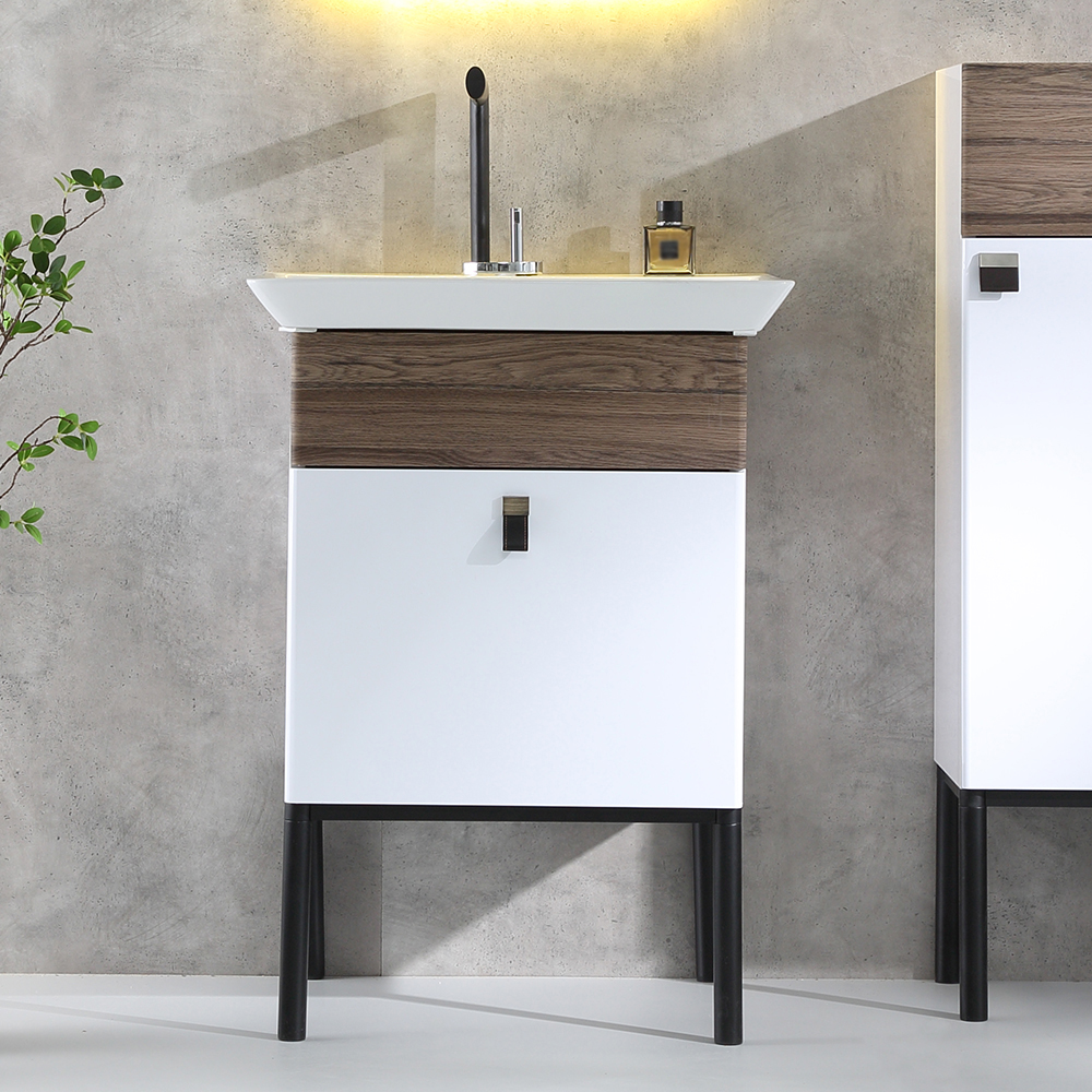 

23.6" Modern White & Walnut Freestanding Bathroom Vanities Ceramic Sink with Drawers