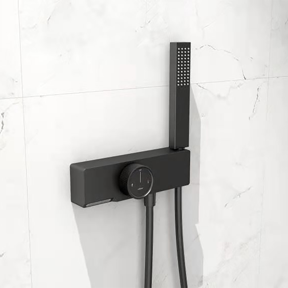 

Wall-Mount Bathtub Waterfall Filler Faucet with Handshower in Gunmetal Gray