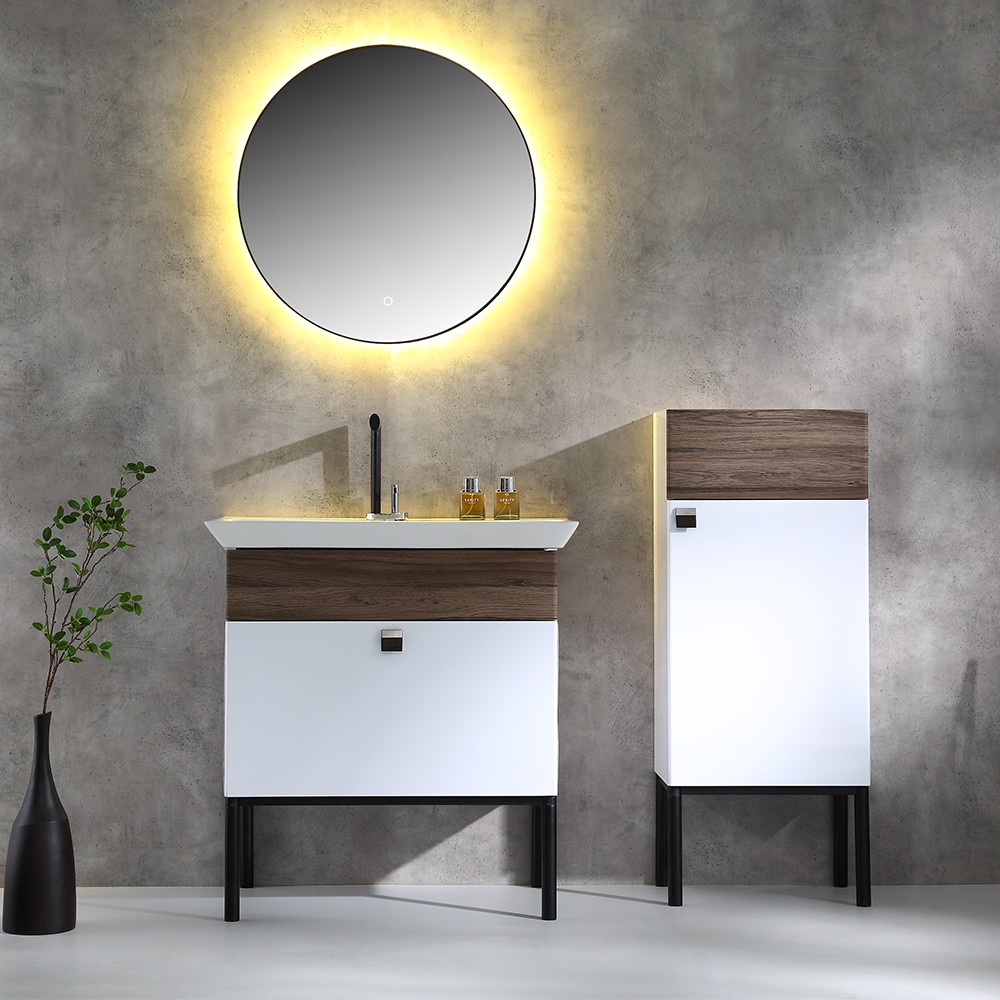 

31.5" Modern White & Walnut Freestanding Bathroom Vanities Ceramic Sink with Drawers