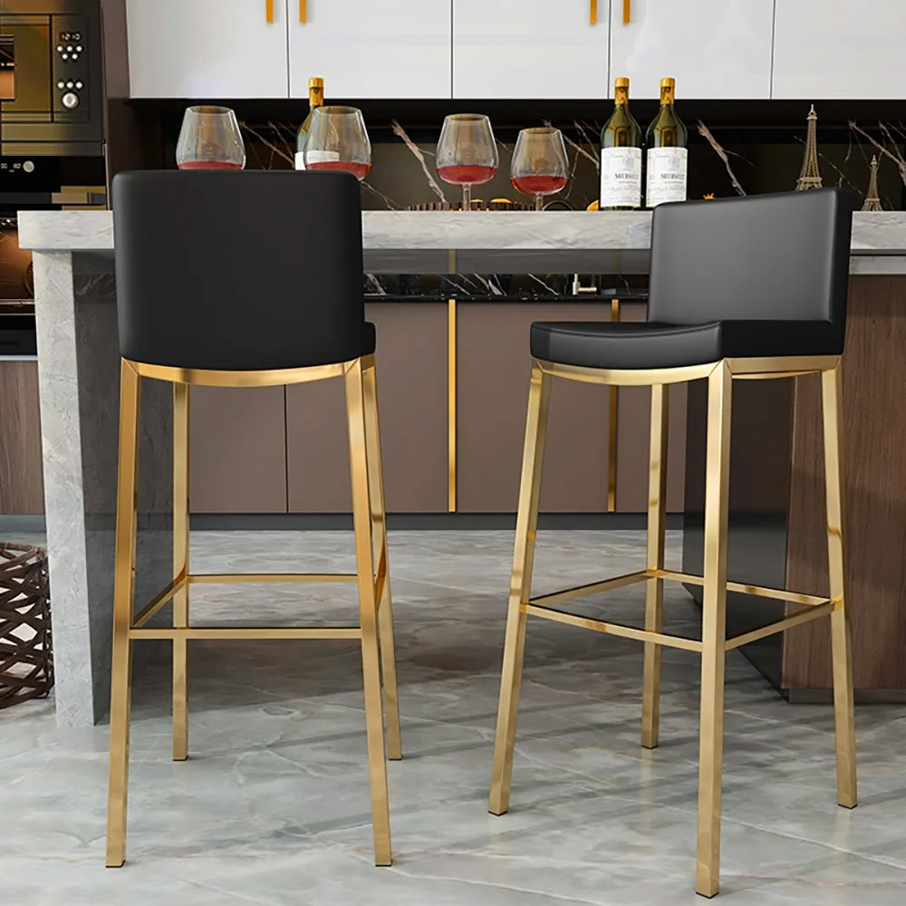Modern Black Faux Leather Counter Height Bar Stools Set Of 2 With 