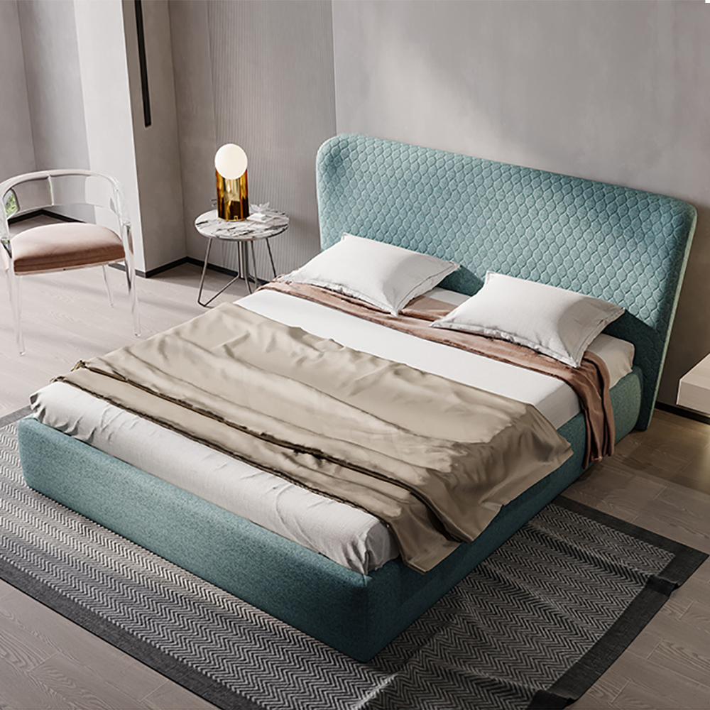 

Pine Wood and Carbon Steel Modern Upholstered Platform Bed
