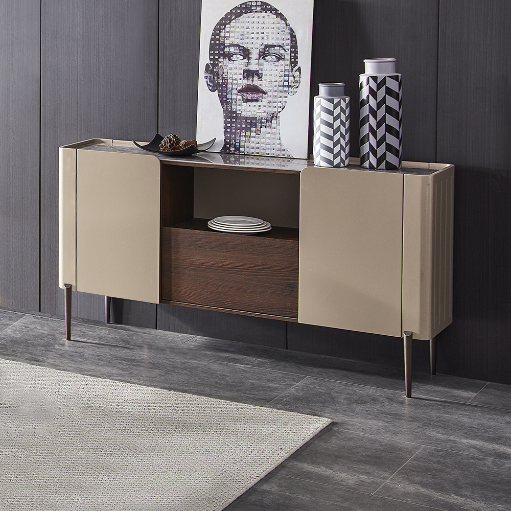 

Classic Khaki Rectangular Buffet Cabinet with Storage Kitchen Storage Cabinet