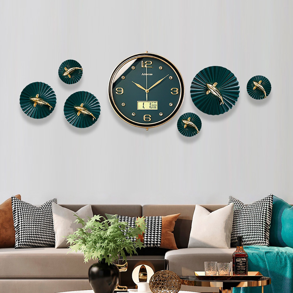 

Modern Green Faux Leather Dial Digital Wall Clock with LCD Display