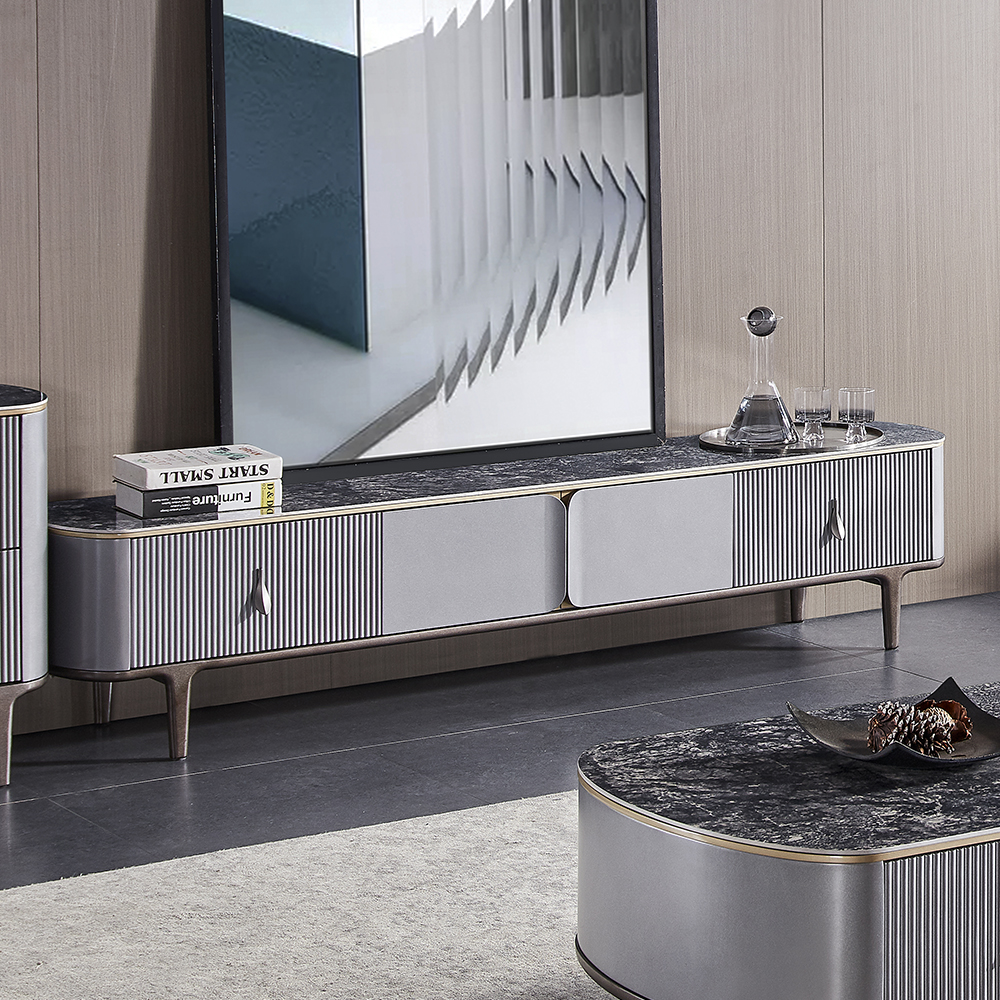 

Contemporary Gray Rectangular TV Stand with Storage for TVs Up To 85"
