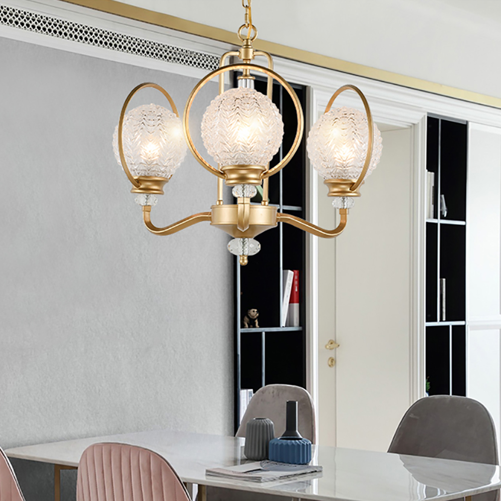 

Postmodern Gold Sputnik Living Room Chandelier 3-Light with Glass Globe Shade