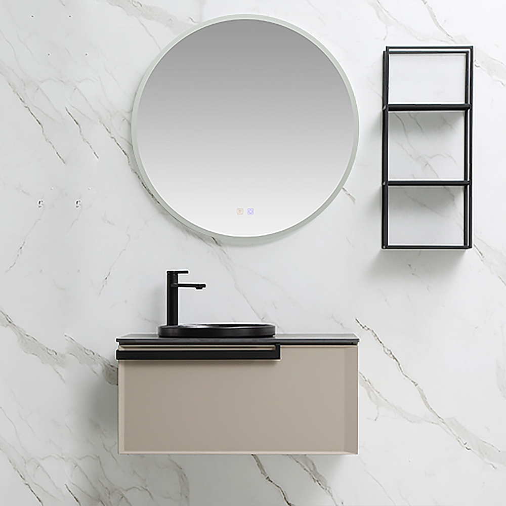 

31.5" Beige Minimalism Wall-mounted Bathroom Vanity with Ceramic Sink & Storage