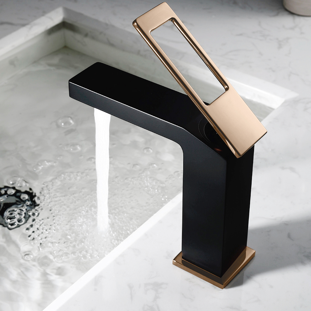 

Rose Gold & Black Single Handle 1-Hole Sink Faucet Solid Brass