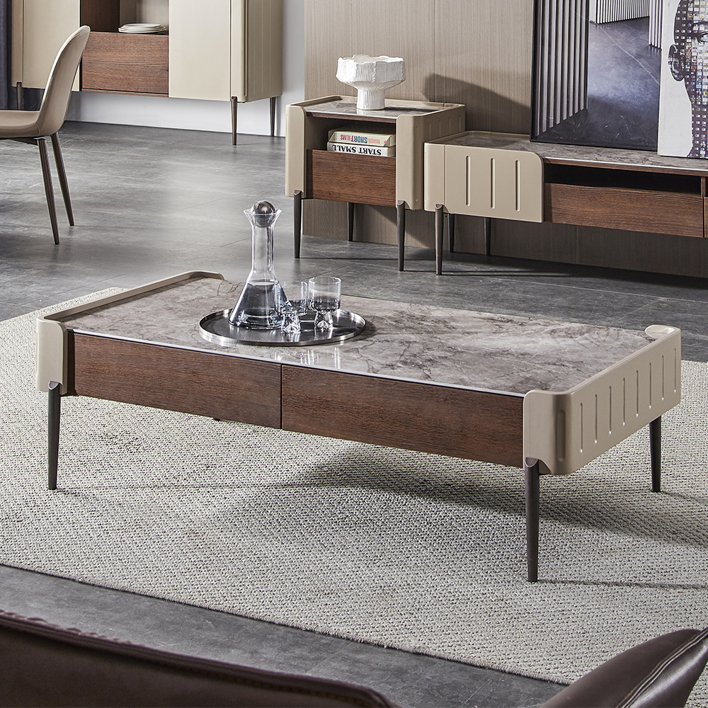 

Crotty Gray & Walnut Stone Coffee Table with 2 Drawers