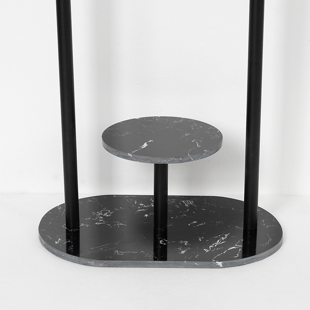 Black Coat Stand Small Metal Garment Stand with Shelves Faux Marble Base