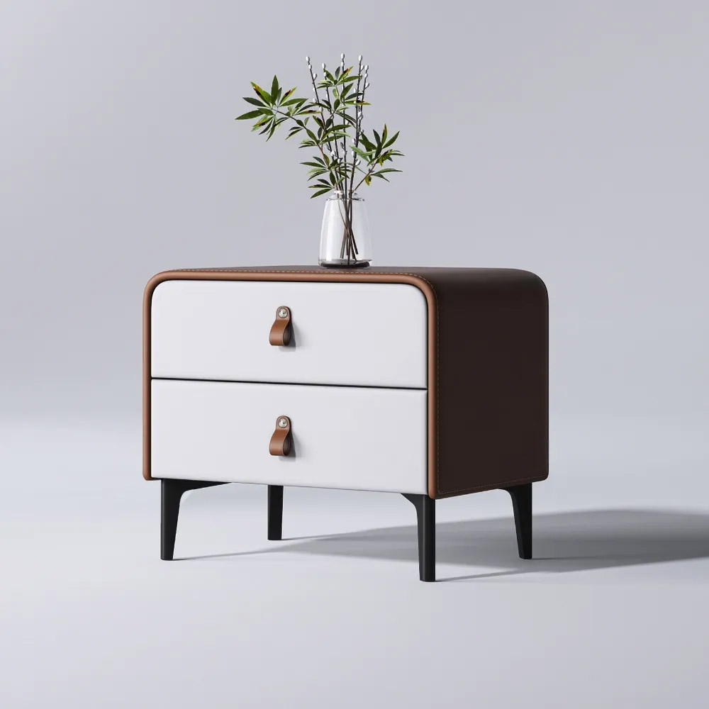 Modern Bedside Table End Side Accent Table with 2 Drawers Nightstand