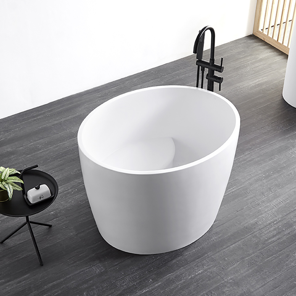 Image of 39.37" Modern Deep Oval Freestanding Matte White Stone Resin Soaking Bathtub
