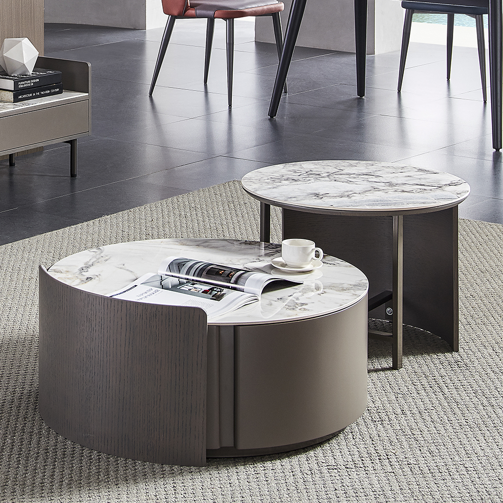 

Round White & Bronze Coffee Table with Side Table Set of 2 Furniture Set