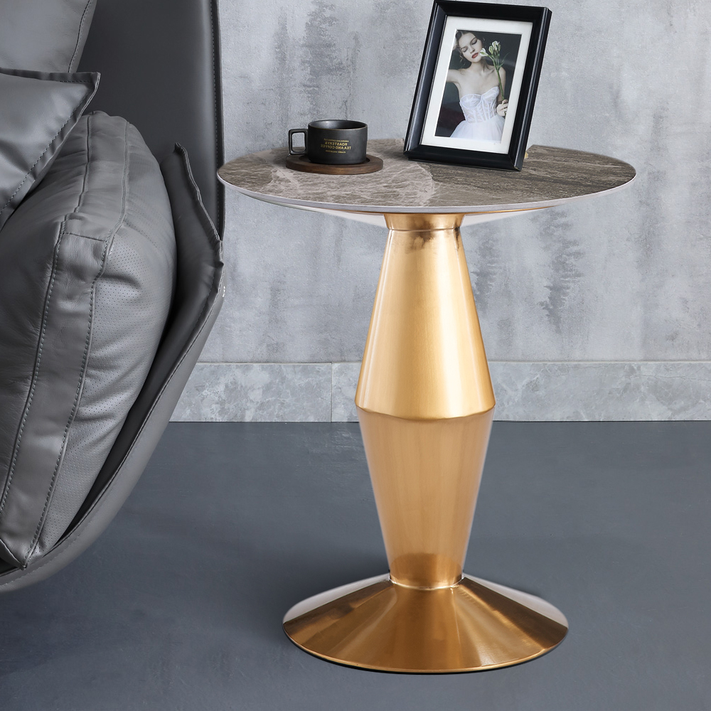 

Gold & Gray Light Luxury Stone Top End Table with Stainless Steel Base