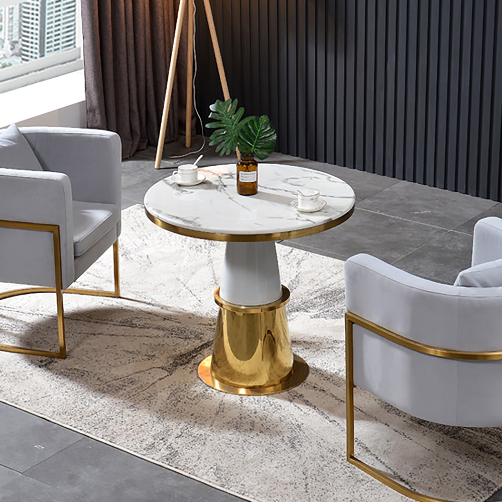 

Modern White Round Accent Table with Marble Top Bar Table