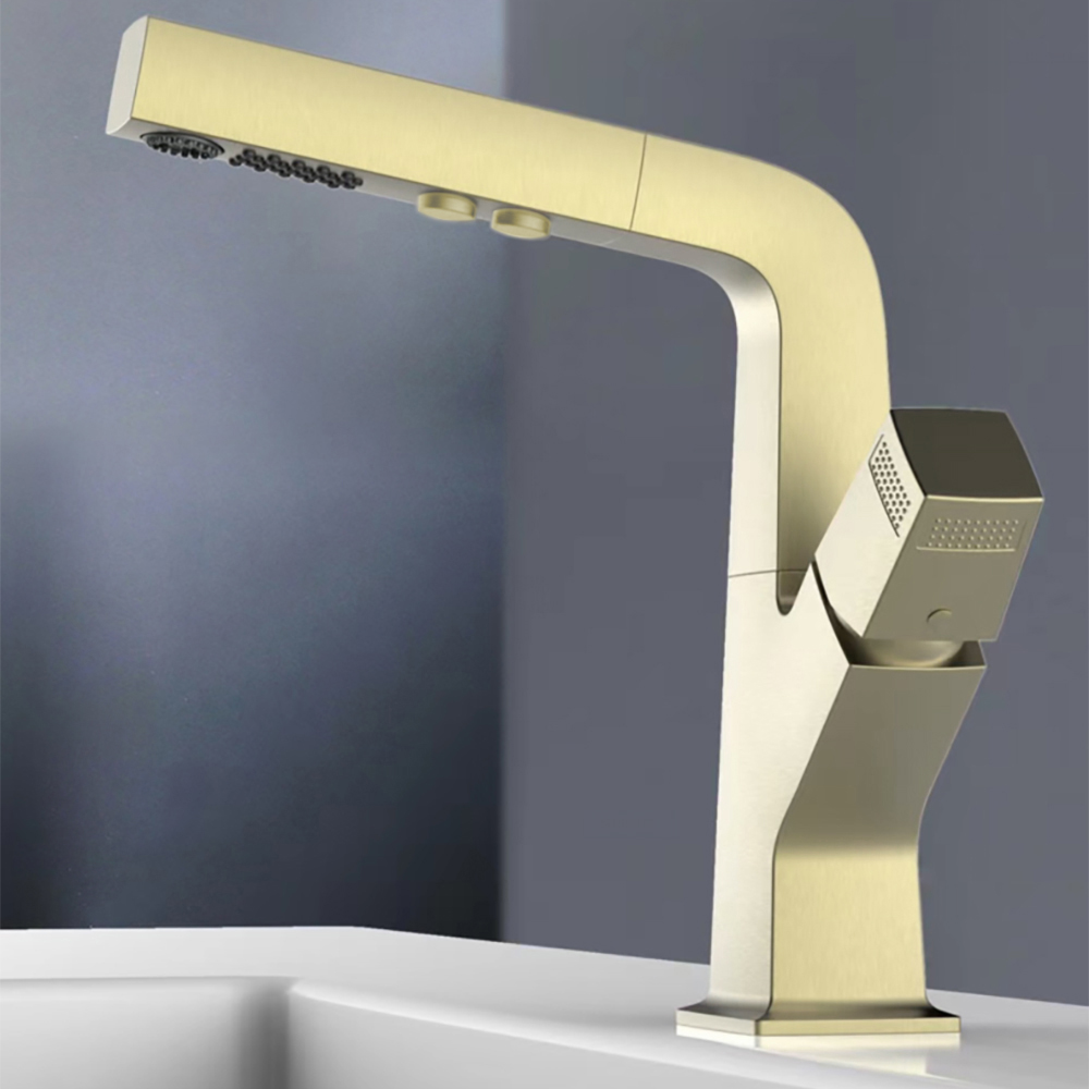 Brushed Gold Monobloc Single Handle Bathroom Basin Tap Dual Function ...