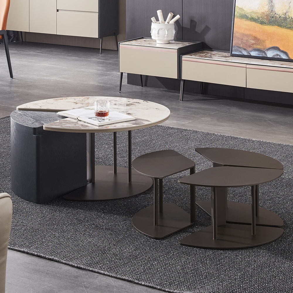

3 Pieces Pandora & Black Stone Top Coffee Table with 1 Storage
