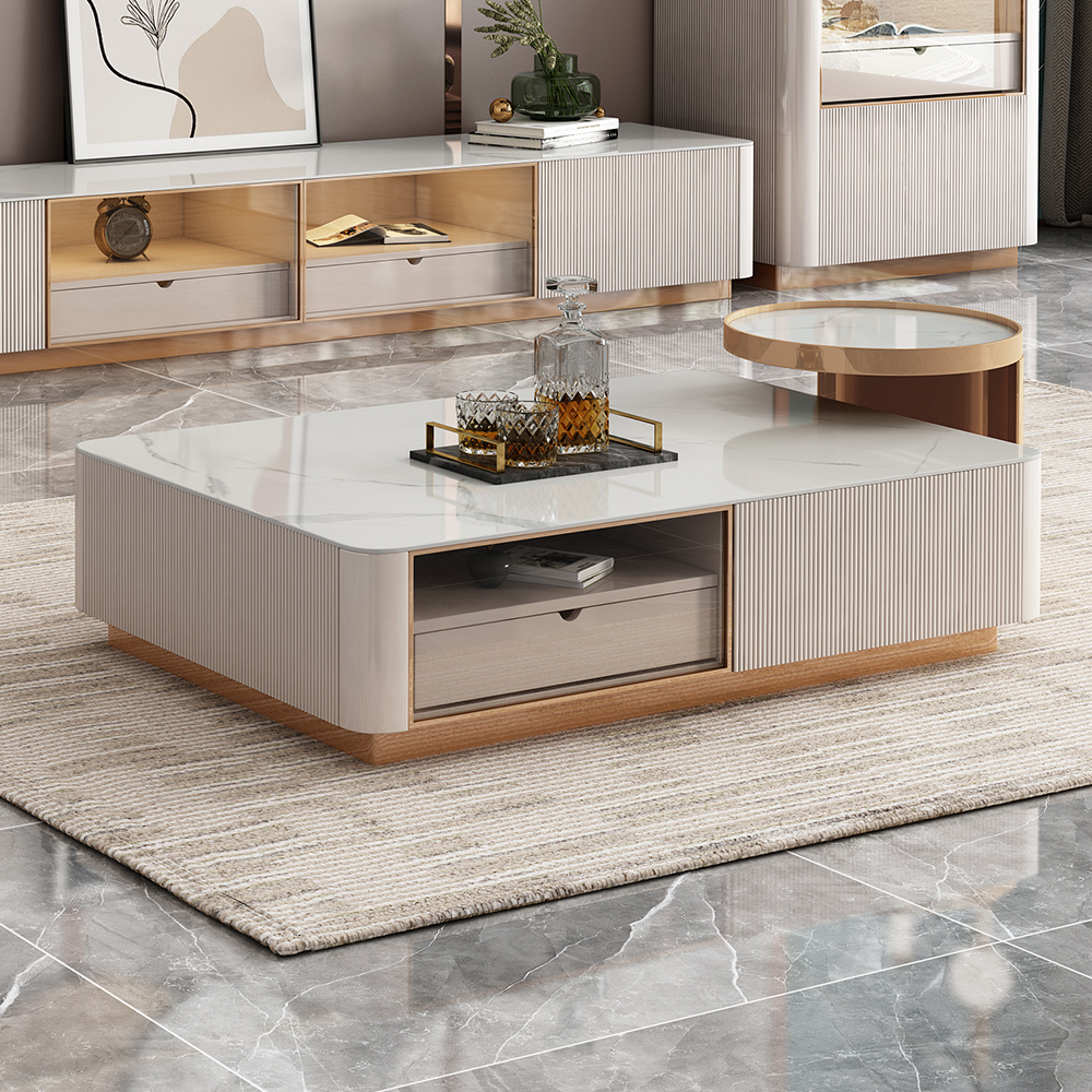 

Modern Nesting Stone Tabletop Coffee Table Set with 4 Drawers